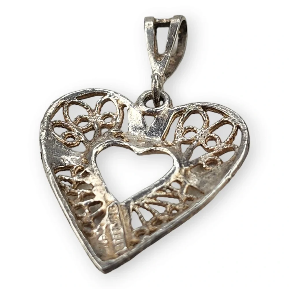Vintage Signed NF Filagree Heart‎ Pendant Sterling Silver 925